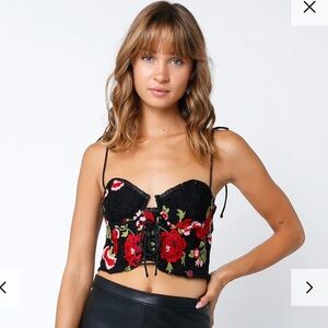 Floral Embroidered Black Crop Top